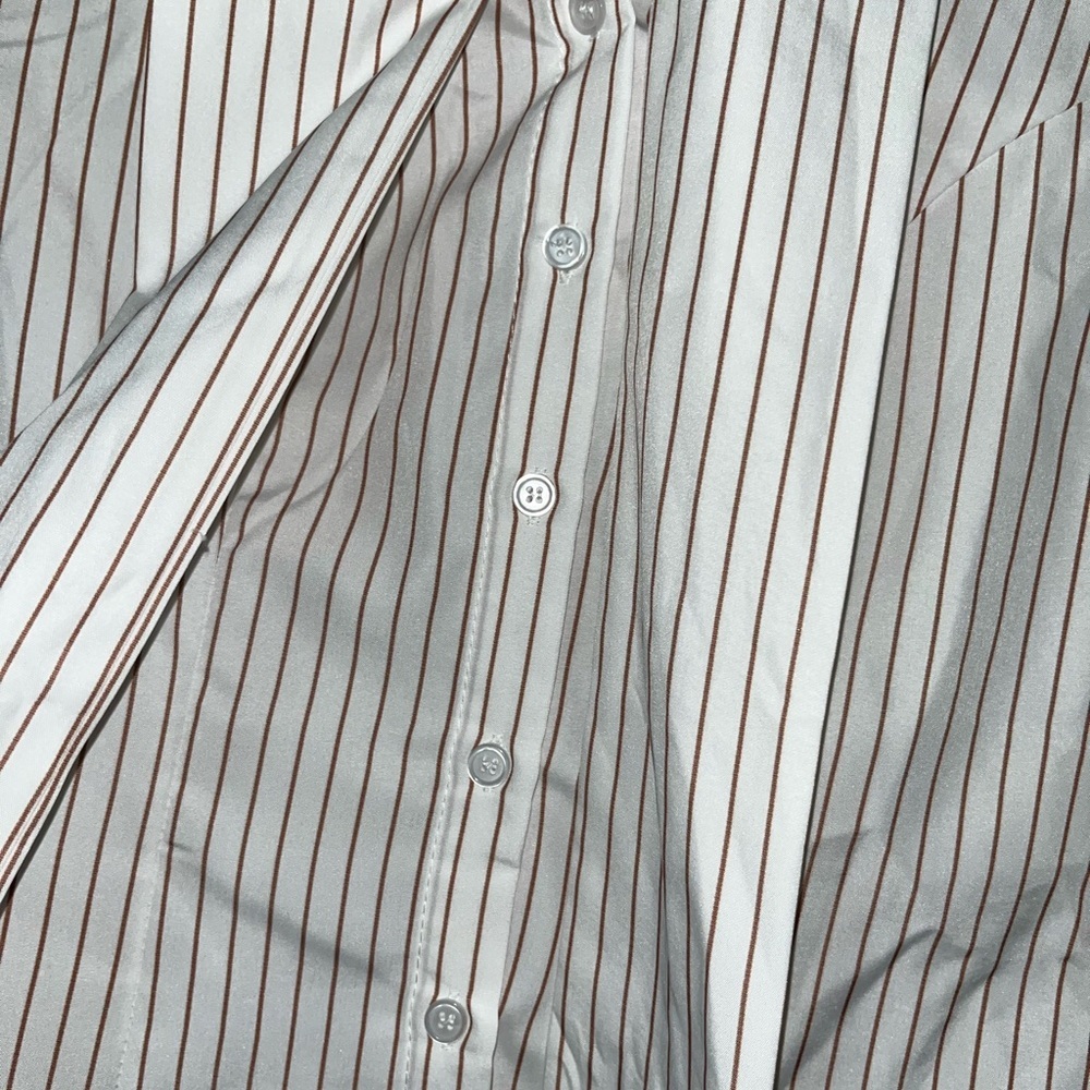 SHEIN cropped Striped White and brown Blouse with Tie Neck - Picture 3 of 6